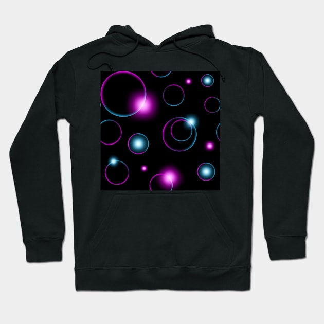 Neon Circles on Dark Background Hoodie by Cordata